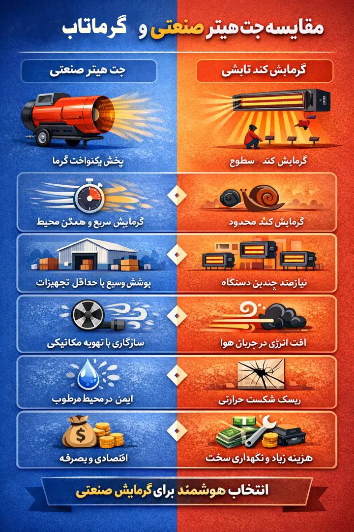 مقایسه گرماتاب و جت هیتر صنعتی